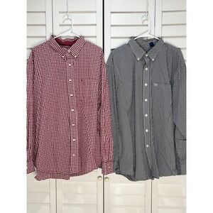 Imperfect IZOD Mens Gingham Button Down Shirts Bundle Red Black Long Sleeve 2XL
